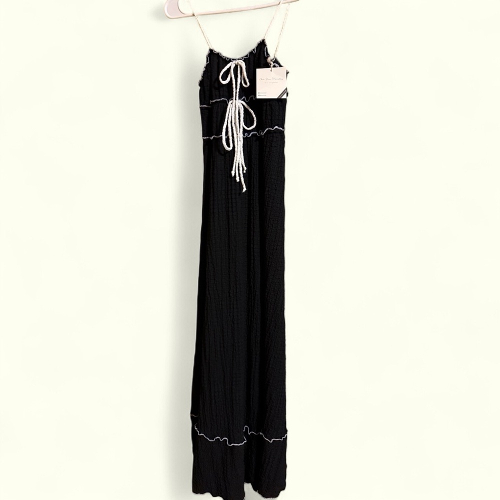 See You Monday Black Maxi Dress with White Accents